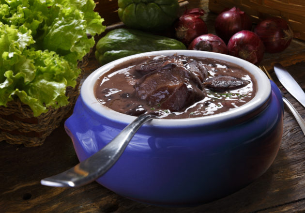Feijoada, Brazil's hearty national dish, consists of pork or beef, rice, beans, and vegetables. A celebratory dish that's meant to be shared and enjoyed throughout the afternoon, feijoada is commonly served during weekend family gatherings.
					